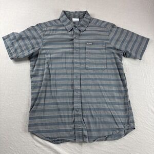 Columbia Snap Shirt Mens M Gray Striped Short Sleeve Outdoors Hiking Camping